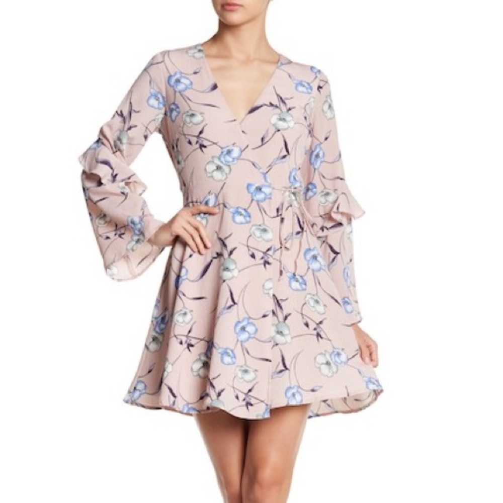 Lush Ruffle Sleeve Wrap Dress